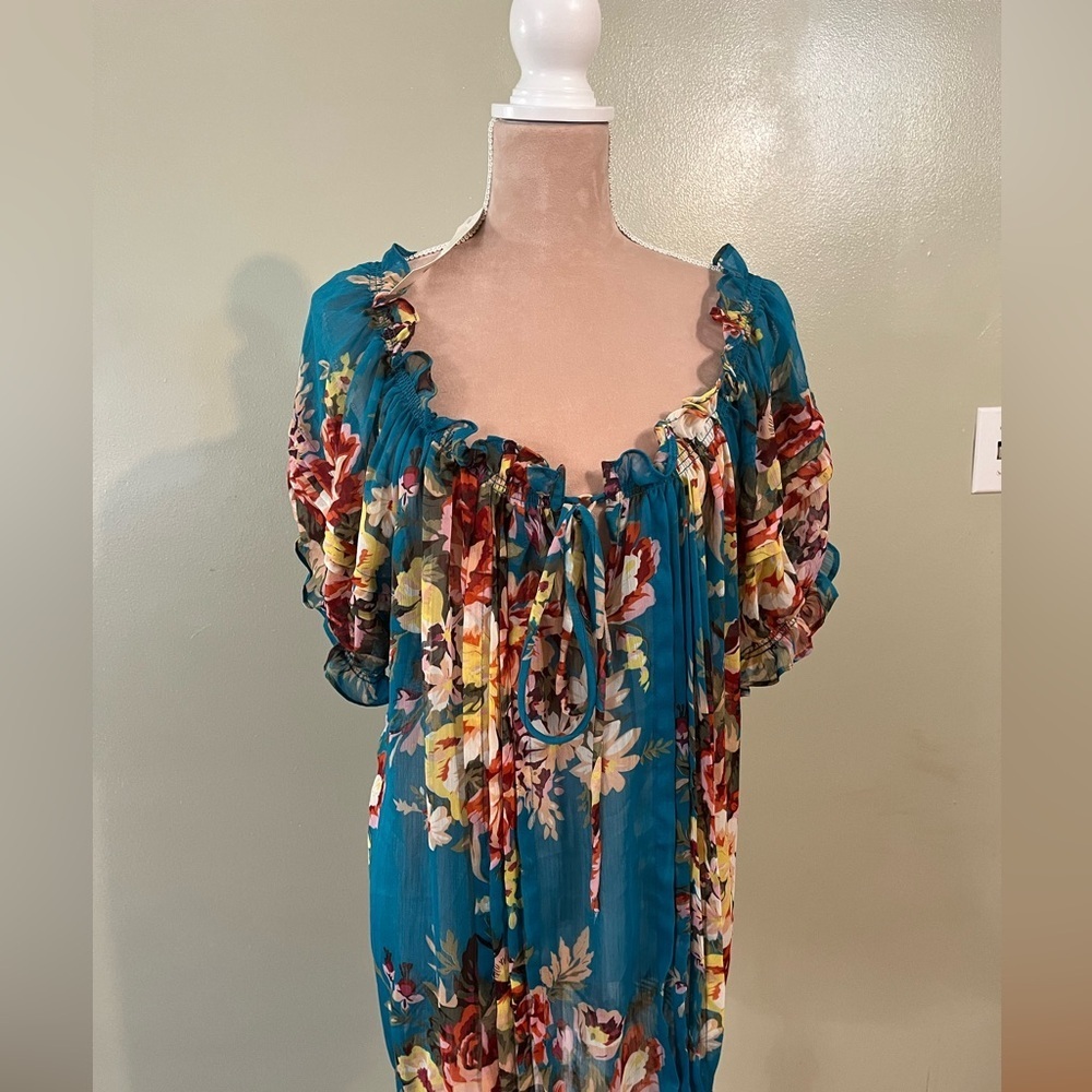 Ultra Pink Vibrant Floral Blouse Sheer Boho Puff Sleeves Off Shoulder 2X NWT